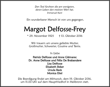 Traueranzeige von Margot Delfosse-Frey