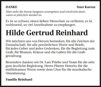 Traueranzeige von Hilde Gertrud Reinhard