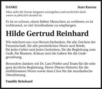 Traueranzeige von Hilde Gertrud Reinhard 