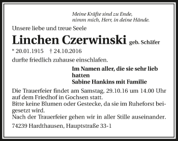 Traueranzeige von Linchen Czerwinski 