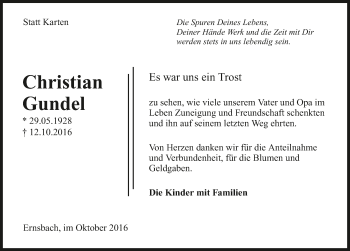 Traueranzeige von Christian Gundel 