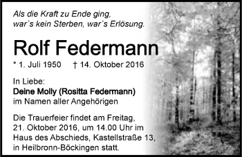 Traueranzeige von Rolf Federmann 