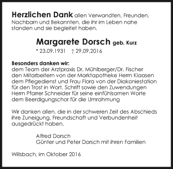 Traueranzeige von Margarete Dorsch 