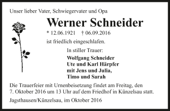 Traueranzeige von Werner Schneider 