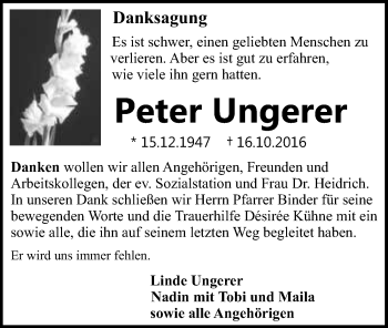 Traueranzeige von Peter Ungerer 