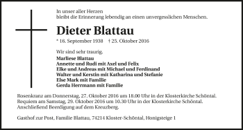 Traueranzeige von Dieter Blattau 