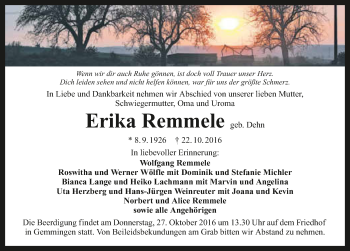 Traueranzeige von Erika Remmele 