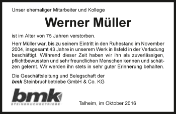 Traueranzeige von Werner Müller 