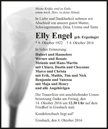 Traueranzeige von Elly Engel 