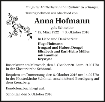 Traueranzeige von Anna Hofmann 