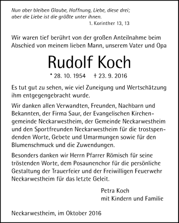 Traueranzeige von Rudolf Koch 
