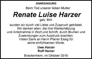 Traueranzeige von Renate Luise Harzer 