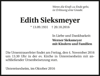 Traueranzeige von Edith Sieksmeyer 