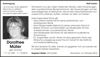 Traueranzeige von Dorothee Müller 