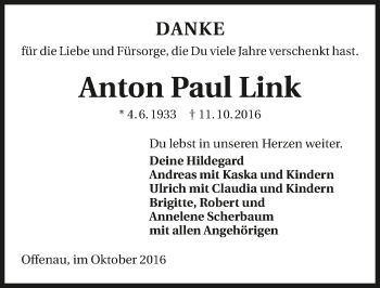 Traueranzeige von Anton Paul Link 