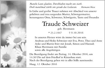 Traueranzeige von Traude Schweizer 