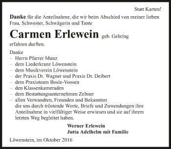 Traueranzeige von Carmen Erlewein 