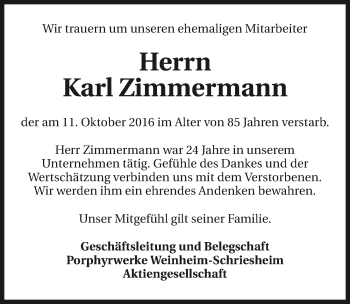 Traueranzeige von Karl Zimmermann 