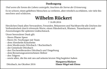 Traueranzeige von Wilhelm Rückert 