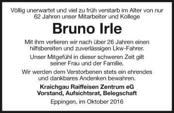 Traueranzeige von Bruno Irle 