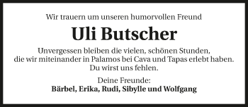 Traueranzeige von Uli Butscher 
