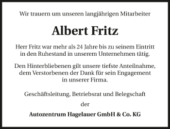 Traueranzeige von Albert Fritz 