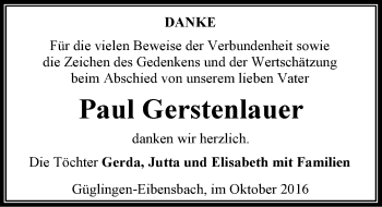 Traueranzeige von Paul Gerstenlauer 