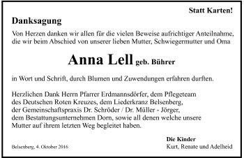 Traueranzeige von Anna Lell 
