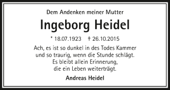 Traueranzeige von Ingeborg Heidel 