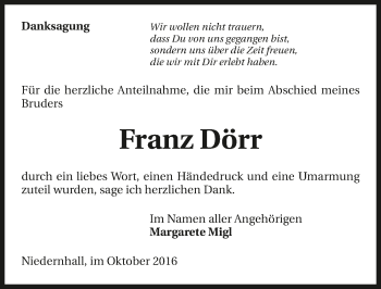 Traueranzeige von Franz Dörr 