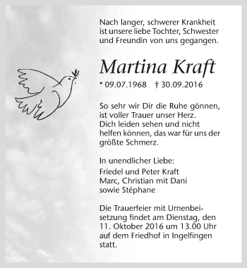 Traueranzeige von Martina Kraft 