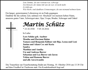 Traueranzeige von Martin Schütz 