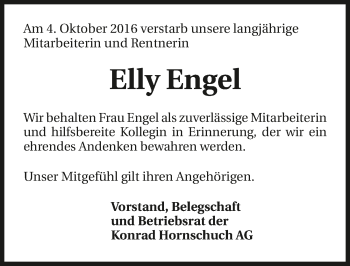 Traueranzeige von Elly Engel 
