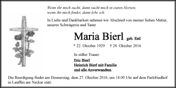 Traueranzeige von Maria Bierl 