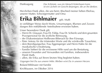 Traueranzeige von Erika Bihlmaier 