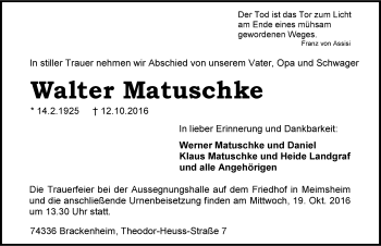 Traueranzeige von Walter Matuschke 