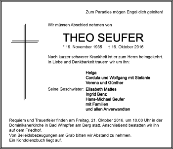 Traueranzeige von Theodor Seufer 