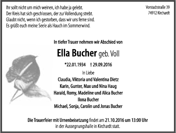 Traueranzeige von Ella Bucher 