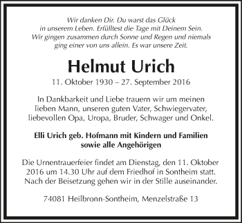 Traueranzeige von Helmut Urich 