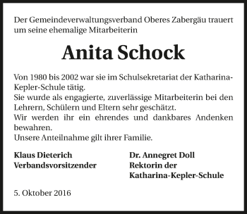 Traueranzeige von Anita Schock 
