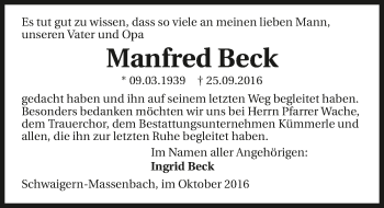 Traueranzeige von Manfred Beck 