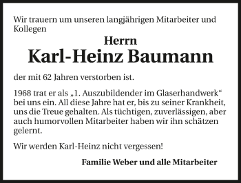 Traueranzeige von Karl-Heinz Baumann 