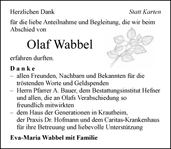 Traueranzeige von Olaf Wabbel 