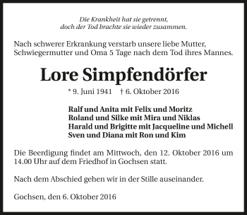 Traueranzeige von Lore Simpfendörfer 