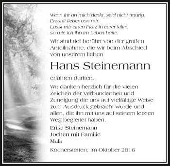 Traueranzeige von Hans Steinemann 