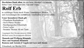 Traueranzeige von Rolf Erb 