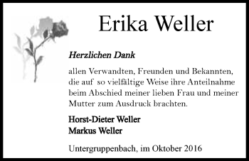 Traueranzeige von Erika Weller 
