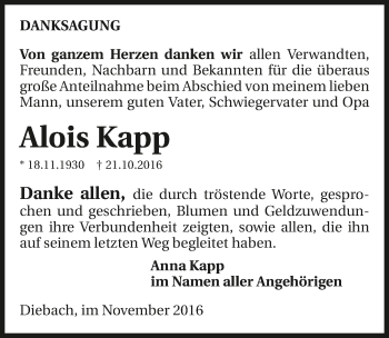 Traueranzeige von Alois Kapp 