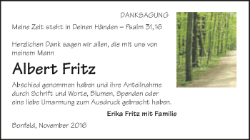 Traueranzeige von Albert Fritz 