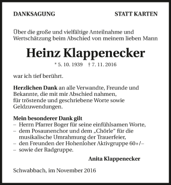 Traueranzeige von Heinz Klappenecker 